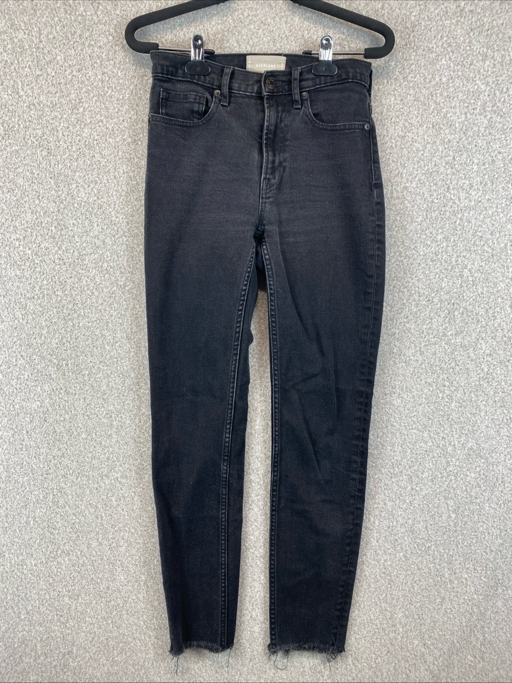 Everlane high waist Black Skinny Jeans Size 26 Regular Raw Hem Edgy goth retro